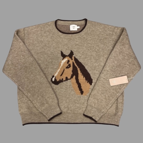 New Womens Anthropologie Western Crewneck Sweater Distinctive Horse Graphic L - Picture 6 of 9